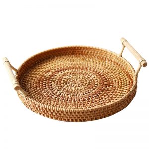 rattan tray with wood handle