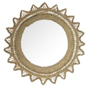 Round seagrass mirror