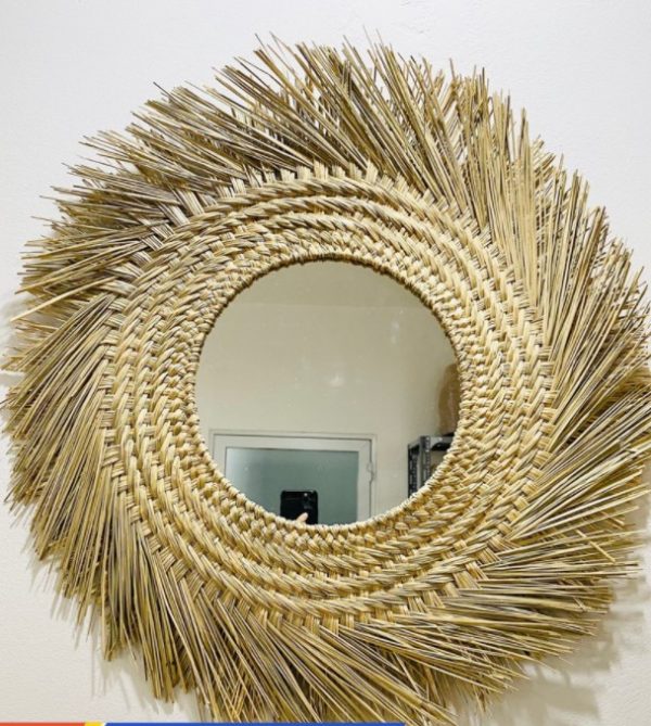Handmade seagrass mirror wall