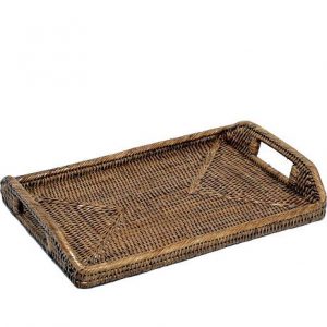 Brown rattan tray with handles