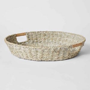 Round woven seagrass tray with handles