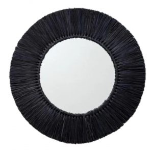 Round black seagrass mirror