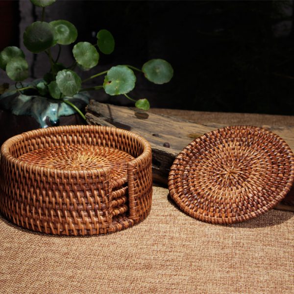 round natural rattan coaster and bowl mat