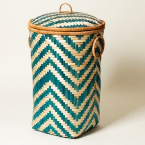 Green weave bamboo basket with lid