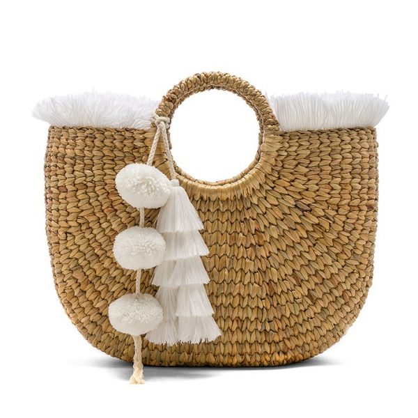 Hyacinth water bag with white pompom