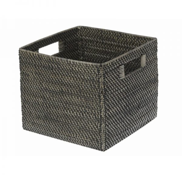 Black rattan basket storage