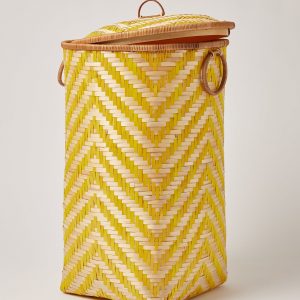 Yellow weave bamboo basket with lid